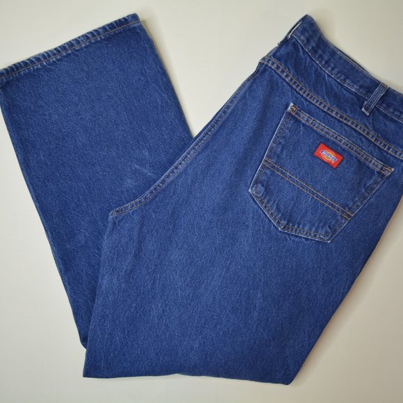 DICKIES Size 44 x 30 Mens REGULAR Fit STRAIGHT Leg DARK Wash Denim BLUE Jeans - Picture 1 of 8